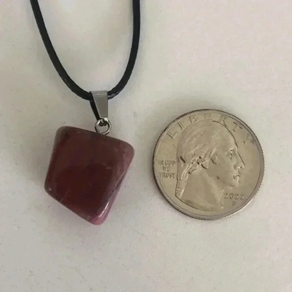 Red Dolomite Organic Freeform Natural Braided Stainless Steel Necklace